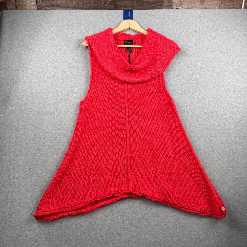Pure Handknit Sweater Vest Womens M / L Pink Cowl Neck Sharkbite Sleeveless‎ NEW